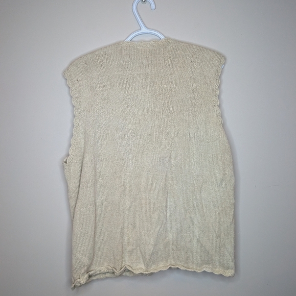 Vintage Francisca L (16-18) Button Up Cream Knit Floral Embroidered Vest - Picture 2 of 10